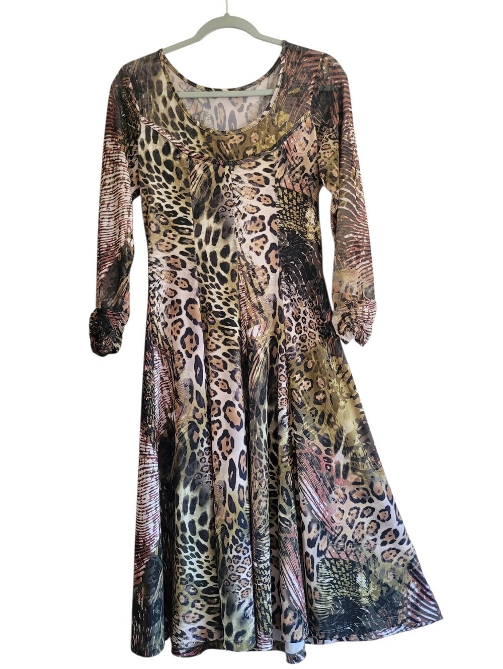 Sharon Max USA Cheetah Jungle Safari Fit&Flare Dress Wmn Small Sheer Panels Chic